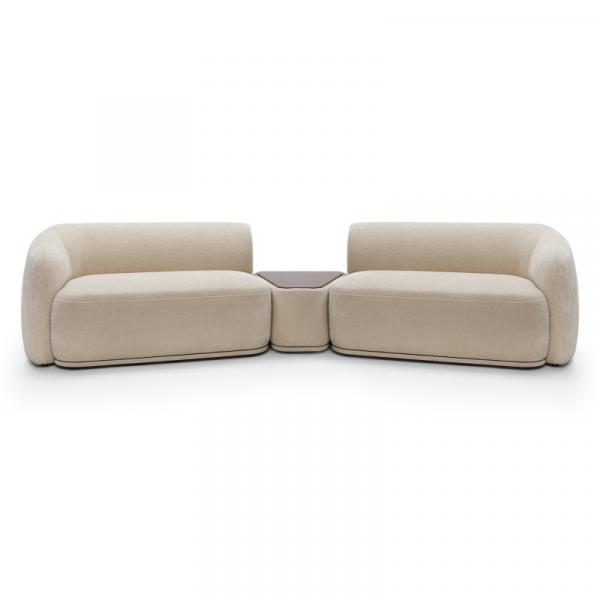 Sofa modułowa Nobo, puf z blatem, zaokrąglona, Orzech Warmia