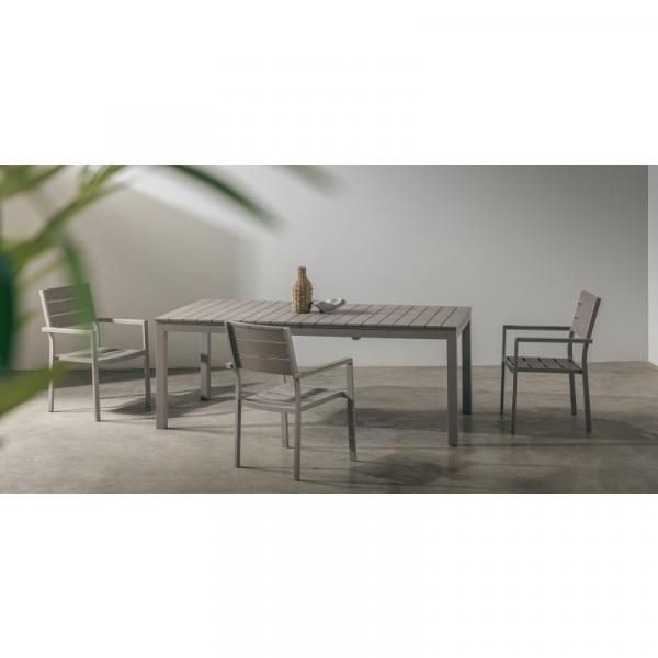 Zestaw ogrodowy Machio stół rozkładany 200-300 cm + 8 krzeseł, aluminiowy, beżowoszary, polywood