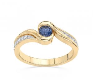 Pierścionek z żółtego złota z szafirem i brylantami 0,14 ct wzór BP-2839Z