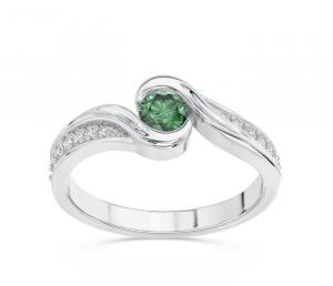 Pierścionek z białego złota ze szmaragdem i brylantami 0,14 ct wzór BP-2839B