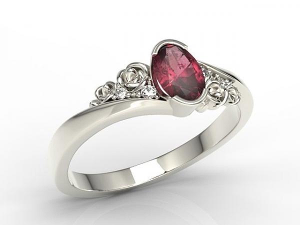 Pierścionek z białego złota AP-39B z rubinem i diamentami 0,03 ct