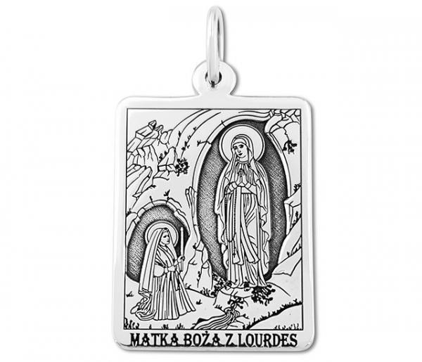 Medalik prostokątny srebrny z wizerunkiem Matki Bożej z Lourdes _03