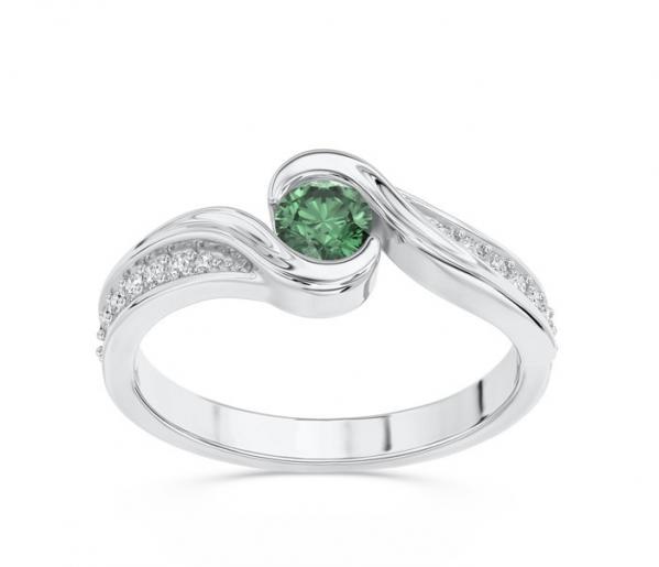 Pierścionek z białego złota ze szmaragdem i brylantami 0,14 ct wzór BP-2839B