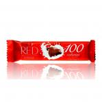 Red Delight − Baton z mlecznej czekolady z orzechami laskowymi i orzechami makadamia bez dodatku cukrów, tylko 100 kalorii − 26 g