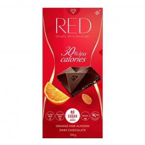 Red Delight - Czekolada ciemna z pomarańczą i migdałami 30% mniej kalori - 100g