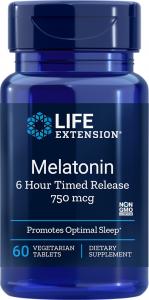 Life Extension − Melatonin 750 mcg 6 Hour Time Release − 60 tabl.