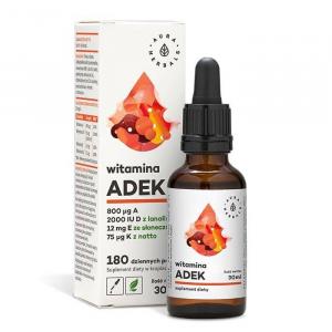 Aura Herbals − ADEK, witamina A + D3 (2000 IU) + E + K2 MK7 w kroplach − 30 ml