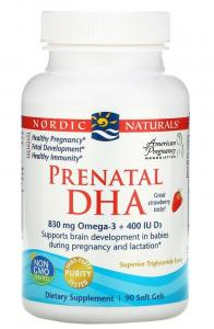 Prenatal DHA Omega-3 830mg + D3 400IU suplement diety o smaku truskawkowym 90 kapsułek