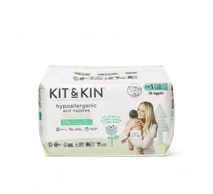 Kit and Kin, Biodegradowalne Pieluszki Jednorazowe 1 Mini (2-5kg), Owieczka/Sówka, 38 szt.