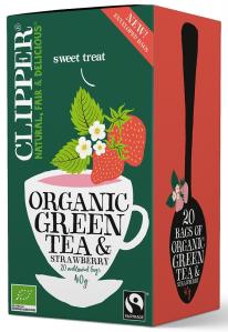 Clipper − Herbata zielona z truskawką fair trade BIO − 20 x 2 g