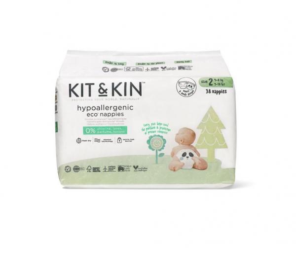 Kit and Kin, Biodegradowalne Pieluszki Jednorazowe 2 Midi (4-8kg), Myszka/Panda, 38 szt.