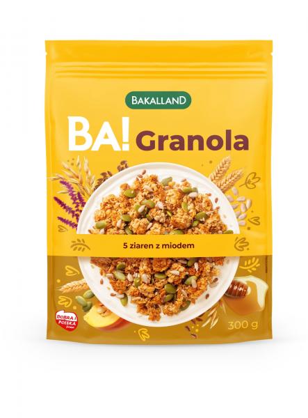 Bakalland BA! Granola 5 ziaren z miodem 300g pełnoziarnista