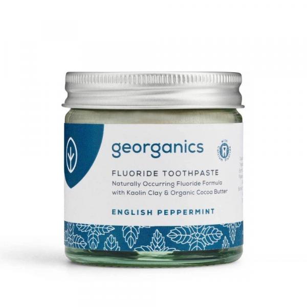 Georganics, Organiczna pasta do zębów z fluorem w słoiku, English Peppermint, 60ml