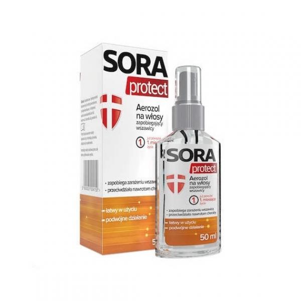 Aflofarm – SORA PROTECT, Aerozol na włosy zapobiegający wszawicy – 50 ml