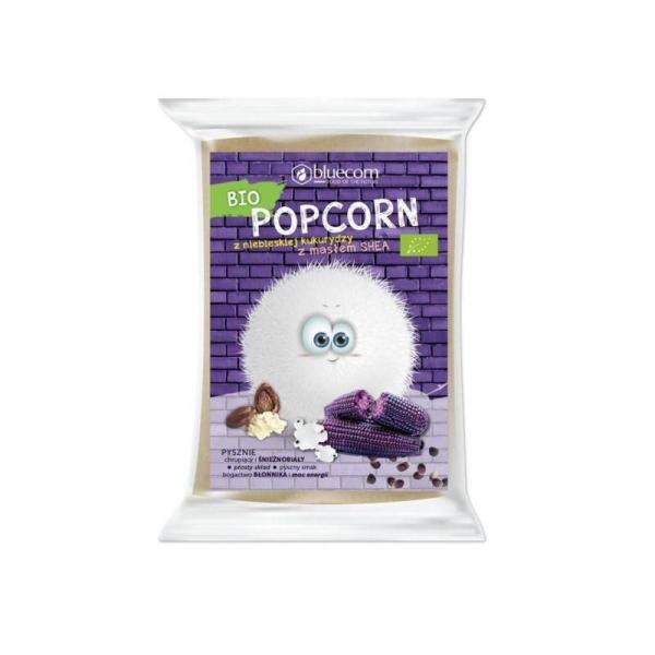 POPCORN Z NIEBIESKIEJ KUKURYDZY Z MASŁEM SHEA I SOLĄ DO PRZYGOTOWANIA W MIKROFALÓWCE BEZGLUTENOWY BIO 100 g - BLUECORN