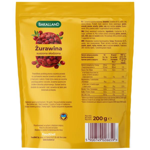 Bakalland Żurawina całe owoce 200g