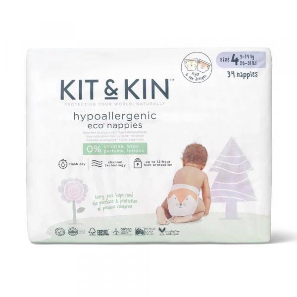 Kit and Kin, Biodegradowalne Pieluszki Jednorazowe 4 Maxi Plus (9-14kg), Fox/Tiger, 32 szt.