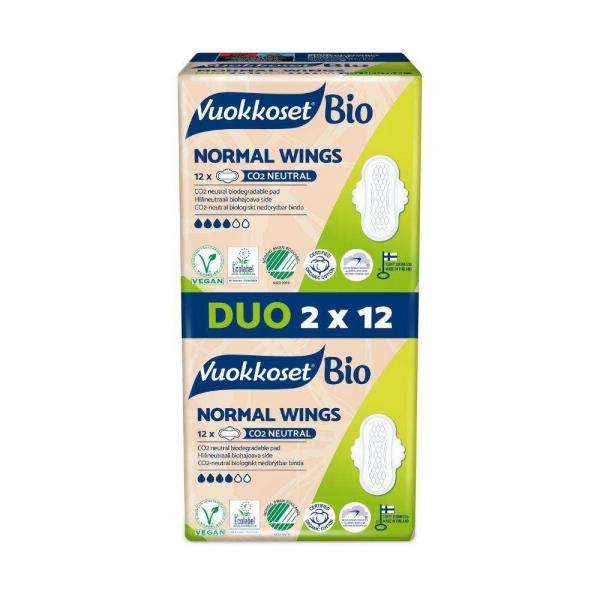 Vuokkoset, BIO, Podpaski ze Skrzydełkami Normal, 2-pack 2x12szt