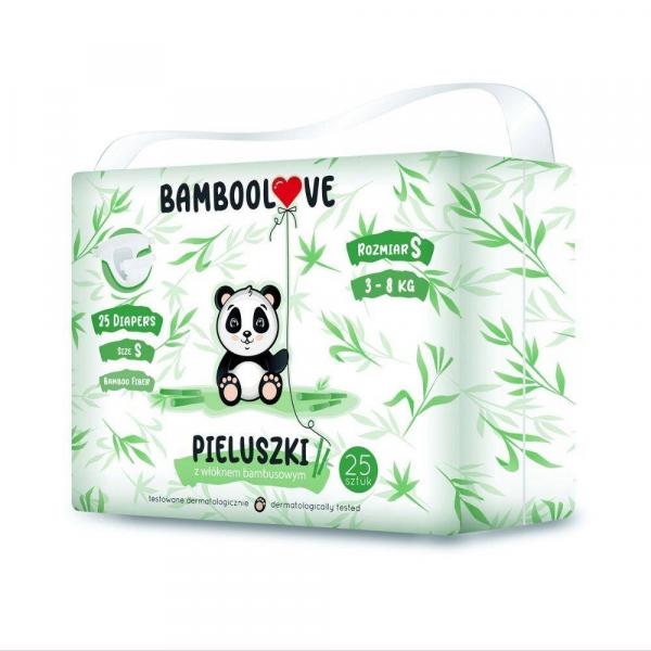 BambooLove − Pieluszki jednorazowe z włóknem bambusowym rozm. S (3-8 kg) − 25 szt.