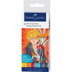 Pisaki artystyczne Faber-Castell - PITT ARTIST PEN B - Shonen - 6 kolorów