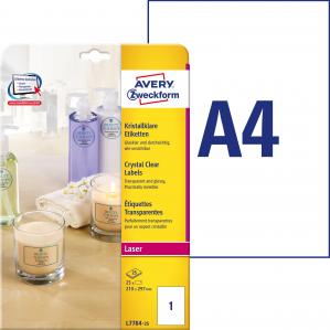 Przezroczyste etykiety Crystal Clear A4 Avery Zweckform - 210 x 297 / 25 ark