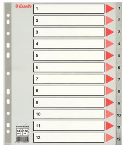 Przekładki plastikowe Esselte A4 Maxi numeryczne 1-12 - szare