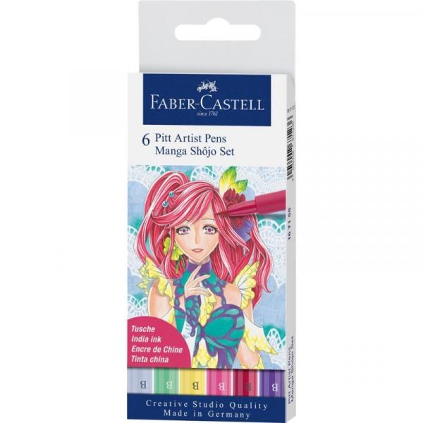 Pisaki artystyczne Faber-Castell - PITT ARTIST PEN B - Shojo - 6 kolorów