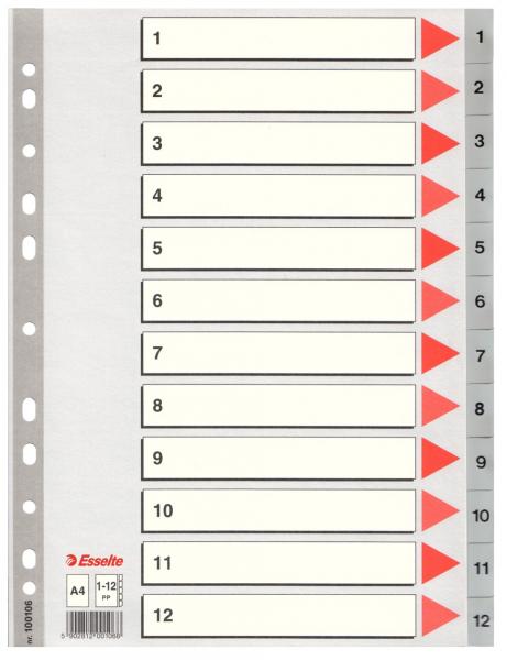 Przekładki plastikowe Esselte A4 numeryczne - szare