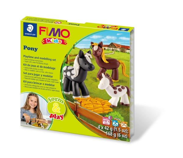 Masa plastyczna Fimo Kids Form&Play Kucyki zestaw 4 kolory po 42g + akcesoria