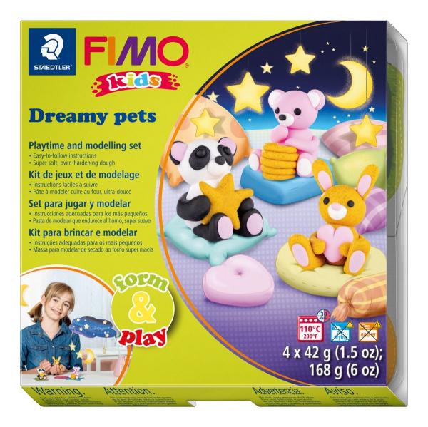 Masa plastyczna Fimo Kids Form&Play Senne zwierzaki zestaw 4 kolory po 42g + akcesoria