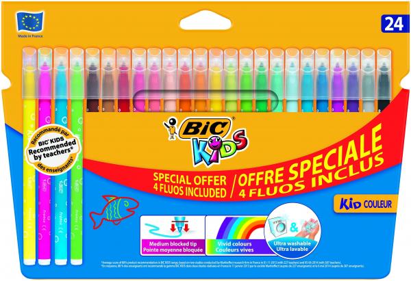 Pisaki Bic Kids - Kid Couleur Fluo - 24 kolory