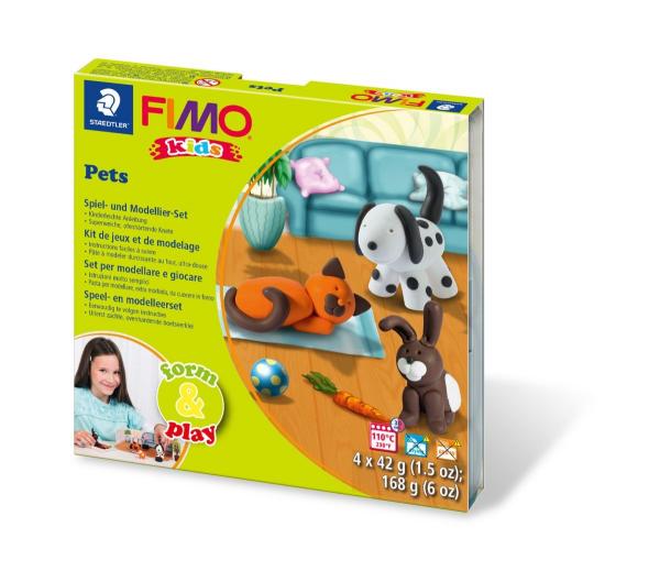 Masa plastyczna Fimo Kids Form&Play Zwierzaki zestaw 4 kolory po 42g + akcesoria