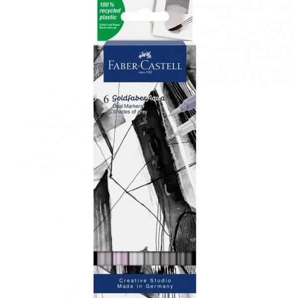 Pisaki akwarelowe dwustronne Faber-Castell Goldfaber Aqua Shades of grey - 6 kolorów