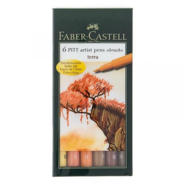 Pisaki artystyczne Faber-Castell - PITT ARTIST PEN B - TERRA - 6 kolorów