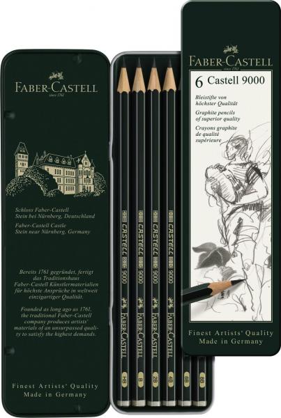 Ołówki rysunkowe Faber-Castell 9000 - 6 sztuk ( od HB do 8B)