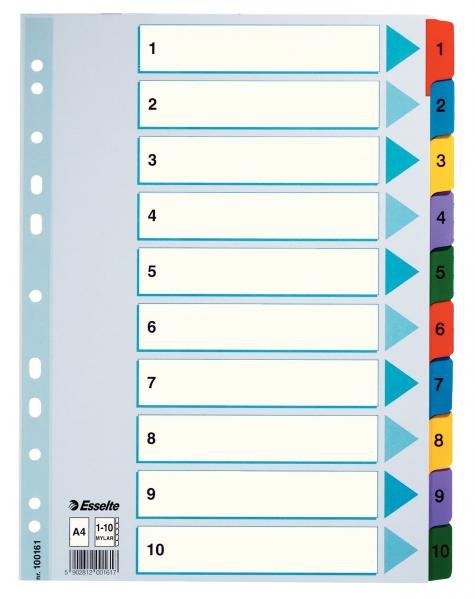 Przekładki kartonowe Esselte Mylar A4 numeryczne 1-10