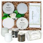 Personalizowany Box Ślubny - kawa smakowa, herbata sypana, kubek, zaparzacz, pokrywka, etykieta z personalizowanym nadrukiem na prezent upominek