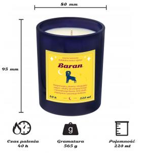 Świeca zodiakalna sojowa naturalna zapachowa BARAN - najlepsza, aromatyczna, bezpieczna, ręcznie robiona w szklanym słoiczku 220ml 40h palenia na prez