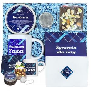 Gotowy zestaw prezentowy „dla Taty“ herbaty smakowe kubek zaparzacz herbata PREMIUM czekolada z orzechami prezent upominek na Dzień Ojca dla mężczyzny