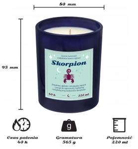 Świeca zodiakalna sojowa naturalna zapachowa SKORPION - najlepsza, aromatyczna, bezpieczna, ręcznie robiona w szklanym słoiczku 220ml 40h palenia na p