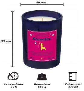 Świeca zodiakalna sojowa naturalna zapachowa STRZELEC - najlepsza, aromatyczna, bezpieczna, ręcznie robiona w szklanym słoiczku 220ml 40h palenia na p