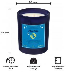 Świeca zodiakalna sojowa naturalna zapachowa RYBY - najlepsza, aromatyczna, bezpieczna, ręcznie robiona w szklanym słoiczku 220ml 40h palenia na preze