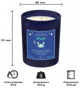 Świeca zodiakalna sojowa naturalna zapachowa RAK - najlepsza, aromatyczna, bezpieczna, ręcznie robiona w szklanym słoiczku 220ml 40h palenia na prezen