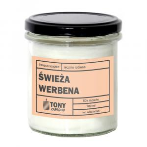 Świeca sojowa naturalna zapachowa ŚWIEŻA WERBENA- najlepsza aromatyczna bezpieczna ręcznie robiona w szklanym słoiczku 300ml 50h palenia na prezent up