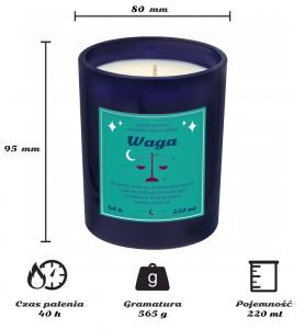 Świeca zodiakalna sojowa naturalna zapachowa WAGA - najlepsza, aromatyczna, bezpieczna, ręcznie robiona w szklanym słoiczku 220ml 40h palenia na preze