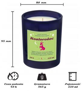 Świeca zodiakalna sojowa naturalna zapachowa KOZIOROŻEC - najlepsza, aromatyczna, bezpieczna, ręcznie robiona w szklanym słoiczku 220ml 40h palenia na