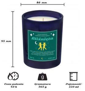 Świeca zodiakalna sojowa naturalna zapachowa BLIŹNIĘTA - najlepsza, aromatyczna, bezpieczna, ręcznie robiona w szklanym słoiczku 220ml 40h palenia na