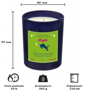Świeca zodiakalna sojowa naturalna zapachowa BYK - najlepsza, aromatyczna, bezpieczna, ręcznie robiona w szklanym słoiczku 220ml 40h palenia na prezen