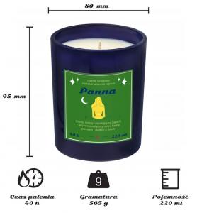 Świeca zodiakalna sojowa naturalna zapachowa PANNA - najlepsza, aromatyczna, bezpieczna, ręcznie robiona w szklanym słoiczku 220ml 40h palenia na prez