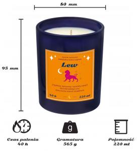 Świeca zodiakalna sojowa naturalna zapachowa LEW - najlepsza, aromatyczna, bezpieczna, ręcznie robiona w szklanym słoiczku 220ml 40h palenia na prezen